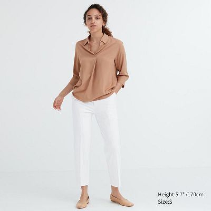 Pantalon Uniqlo Smart Ankle (2-Way Stretch) Femme Blanche | 5326231