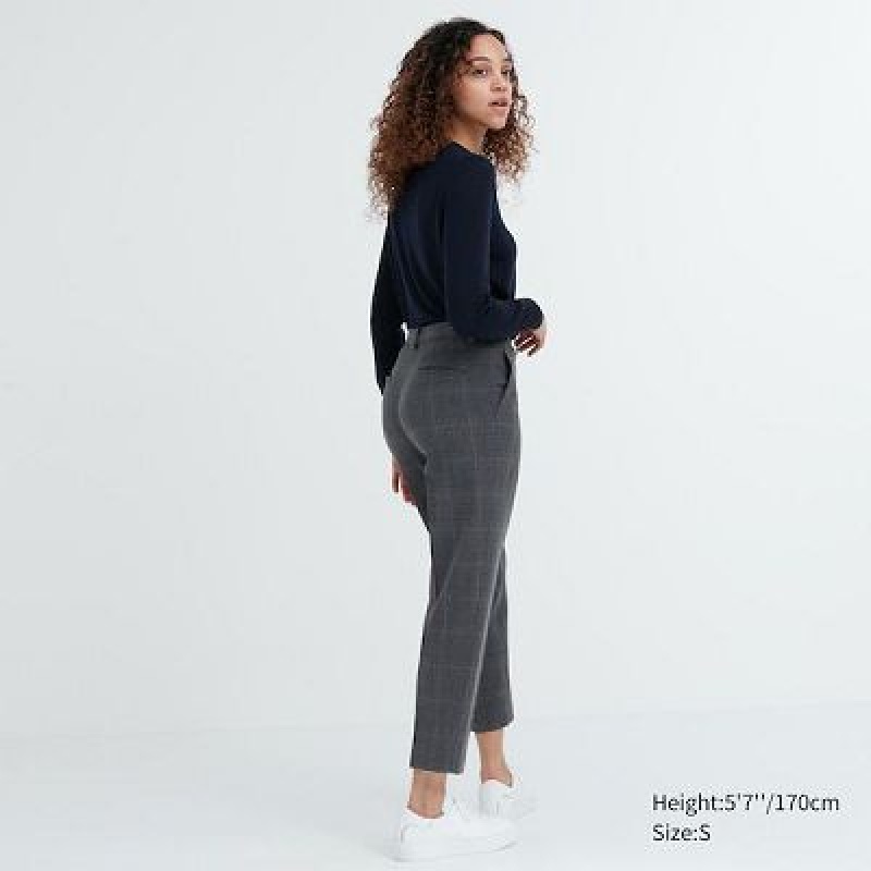 Pantalon Uniqlo Smart Ankle (2-Way Stretch Glen Check) Femme Grise | 2788496