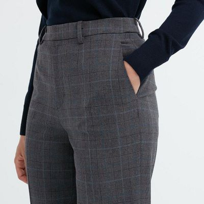 Pantalon Uniqlo Smart Ankle (2-Way Stretch Glen Check) Femme Grise | 2788496