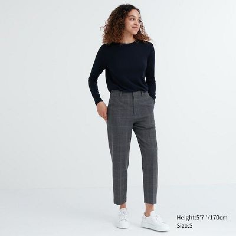 Pantalon Uniqlo Smart Ankle (2-Way Stretch Glen Check) Femme Grise | 2788496