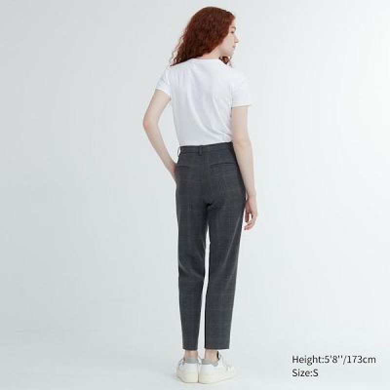 Pantalon Uniqlo Smart Ankle (2-Way Stretch Glen Check, Tall) Femme Grise | 4202956