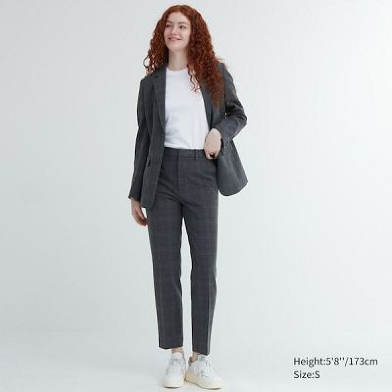 Pantalon Uniqlo Smart Ankle (2-Way Stretch Glen Check, Tall) Femme Grise | 4202956