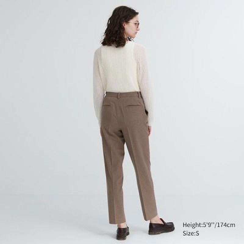 Pantalon Uniqlo Smart Ankle (2-Way Stretch Check, Tall) Femme Marron | 3475338