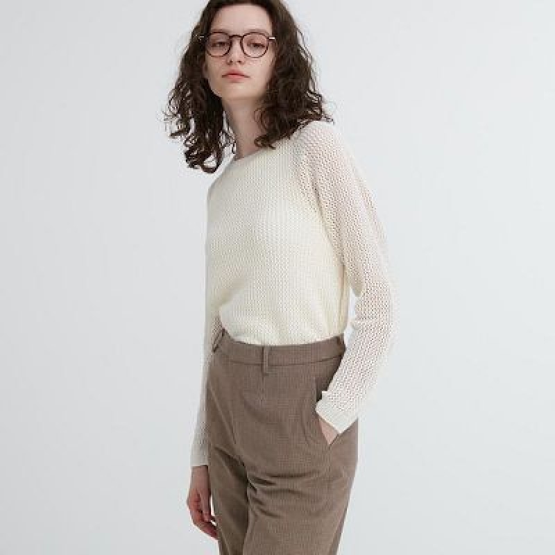 Pantalon Uniqlo Smart Ankle (2-Way Stretch Check, Tall) Femme Marron | 3475338