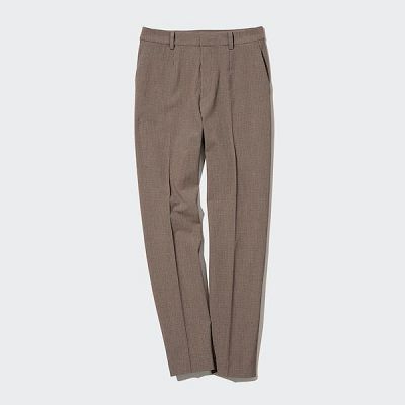 Pantalon Uniqlo Smart Ankle (2-Way Stretch Check, Tall) Femme Marron | 3475338