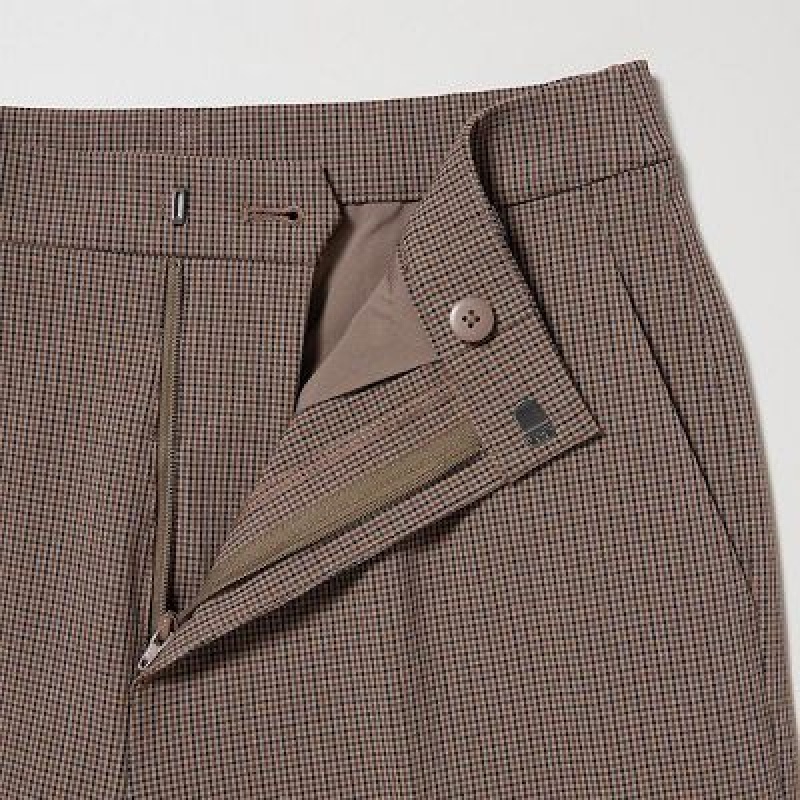 Pantalon Uniqlo Smart Ankle (2-Way Stretch Check, Tall) Femme Marron | 3475338