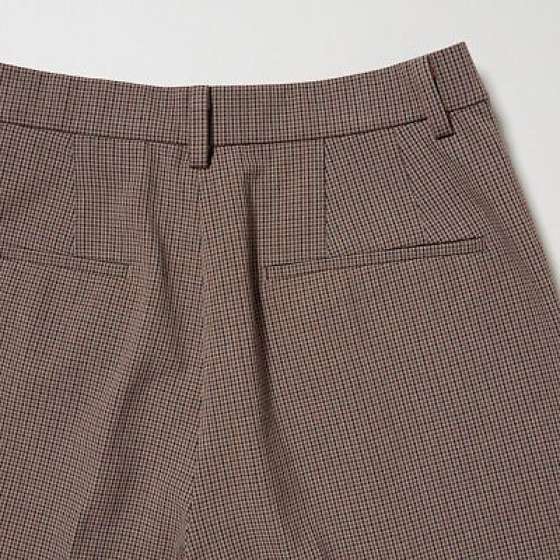 Pantalon Uniqlo Smart Ankle (2-Way Stretch Check, Tall) Femme Marron | 3475338