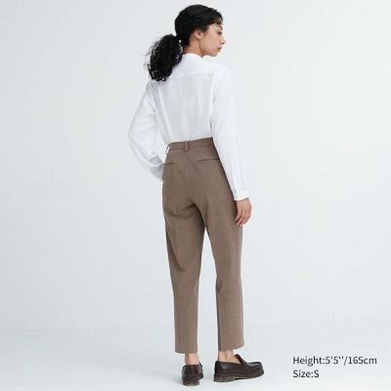 Pantalon Uniqlo Smart Ankle (2-Way Stretch Check) Femme Marron | 6975639