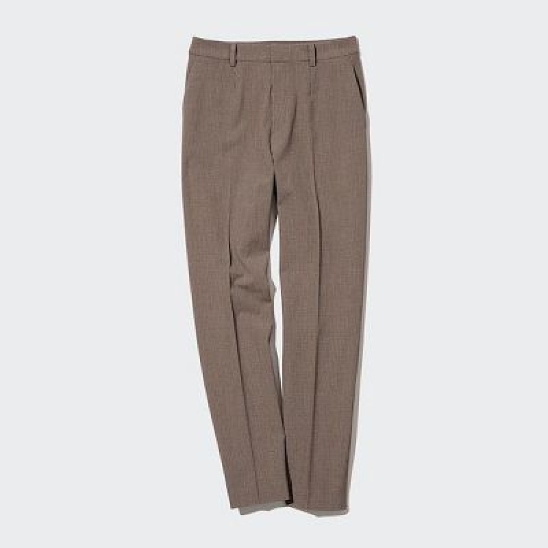 Pantalon Uniqlo Smart Ankle (2-Way Stretch Check) Femme Marron | 6975639
