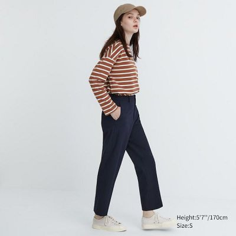 Pantalon Uniqlo Smart Ankle (2-Way Stretch) Femme Bleu Marine | 1985756