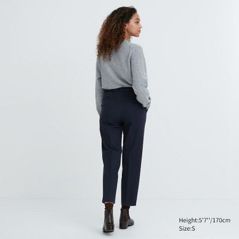 Pantalon Uniqlo Smart Brushed Ankle (Pinstripe) Femme Bleu Marine | 3758653