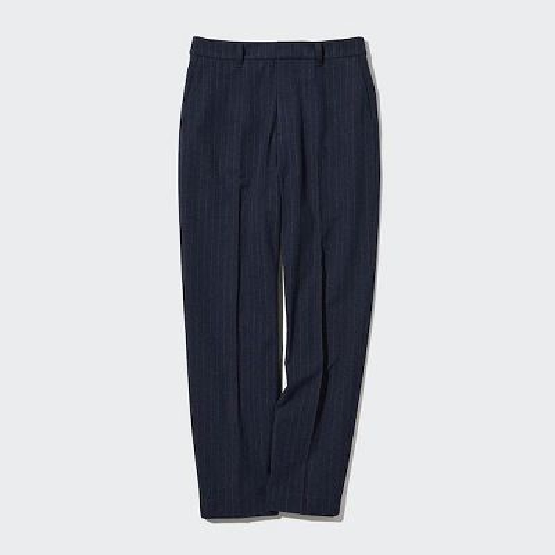 Pantalon Uniqlo Smart Brushed Ankle (Pinstripe) Femme Bleu Marine | 3758653