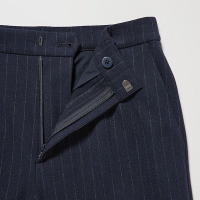 Pantalon Uniqlo Smart Brushed Ankle (Pinstripe) Femme Bleu Marine | 3758653