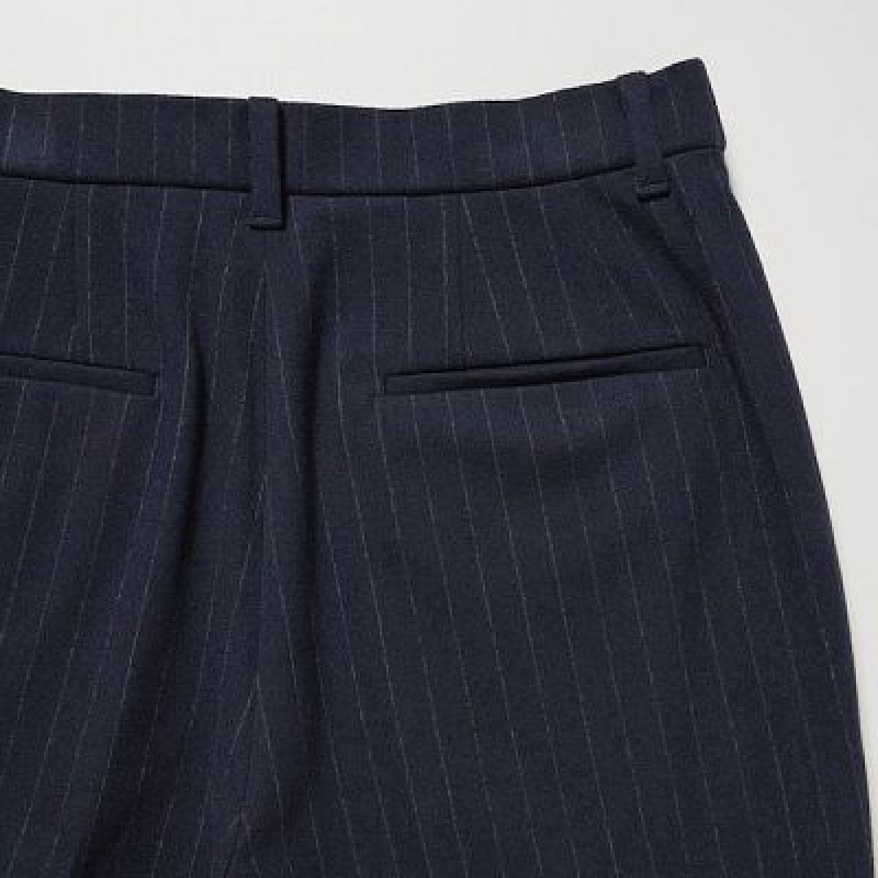 Pantalon Uniqlo Smart Brushed Ankle (Pinstripe) Femme Bleu Marine | 3758653