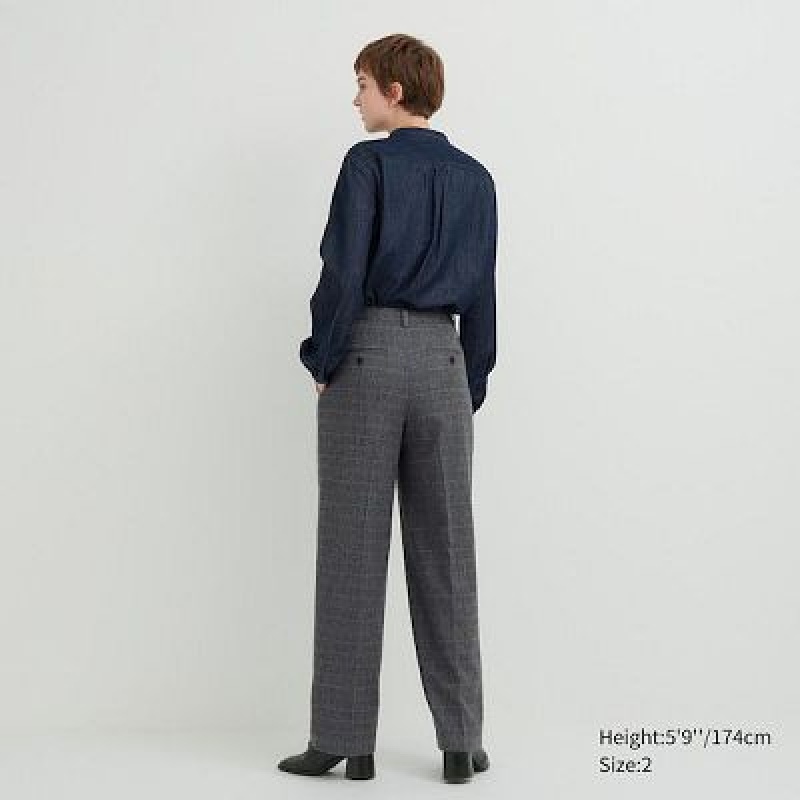 Pantalon Uniqlo Tweed Wide-Fit Pleated Femme Grise | 8535374