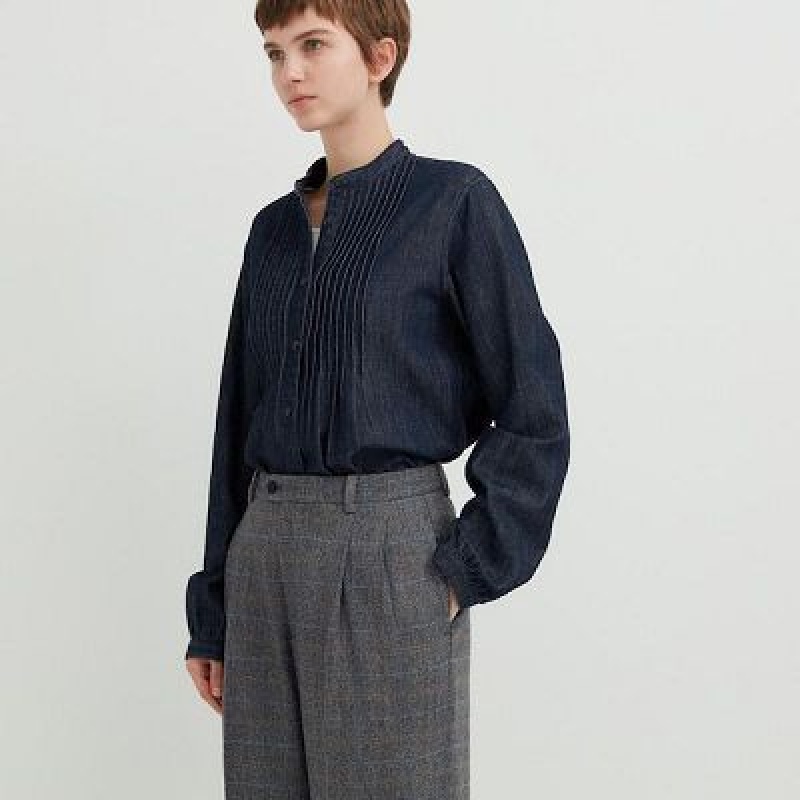 Pantalon Uniqlo Tweed Wide-Fit Pleated Femme Grise | 8535374