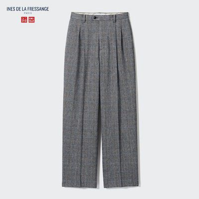 Pantalon Uniqlo Tweed Wide-Fit Pleated Femme Grise | 8535374
