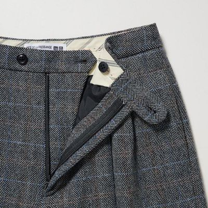 Pantalon Uniqlo Tweed Wide-Fit Pleated Femme Grise | 8535374