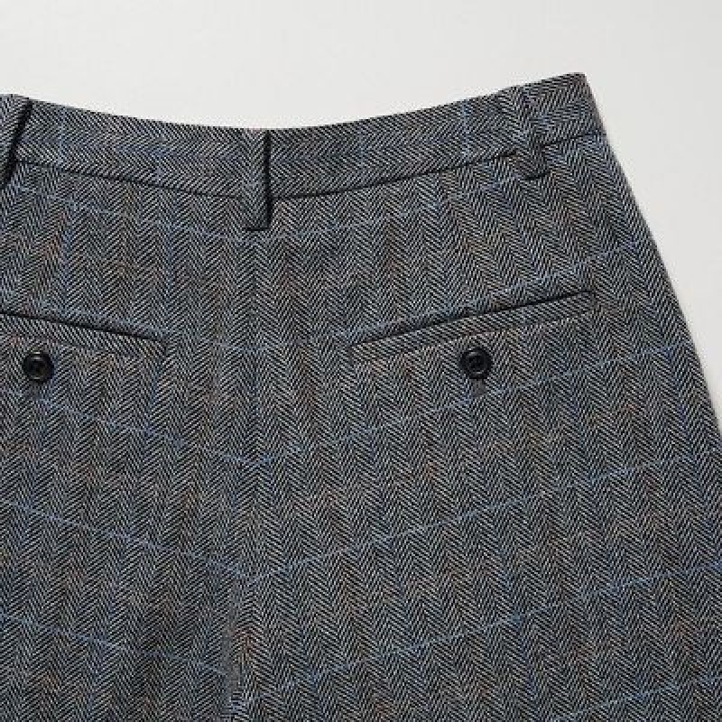 Pantalon Uniqlo Tweed Wide-Fit Pleated Femme Grise | 8535374