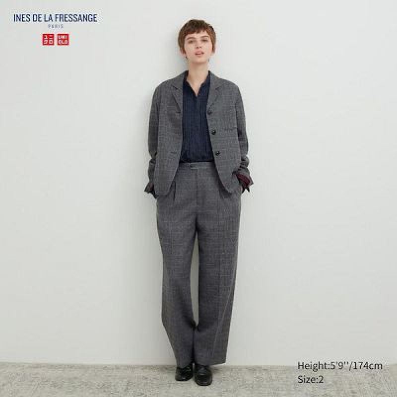 Pantalon Uniqlo Tweed Wide-Fit Pleated Femme Grise | 8535374