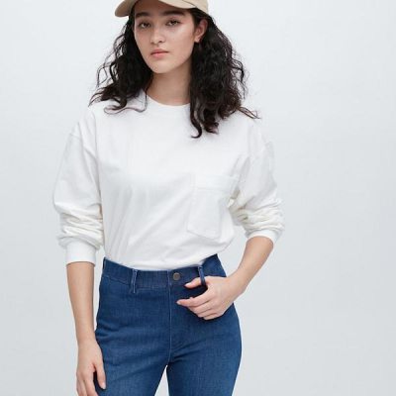 Pantalon Uniqlo Ultra Stretch Denim Femme Bleu Marine | 9889650