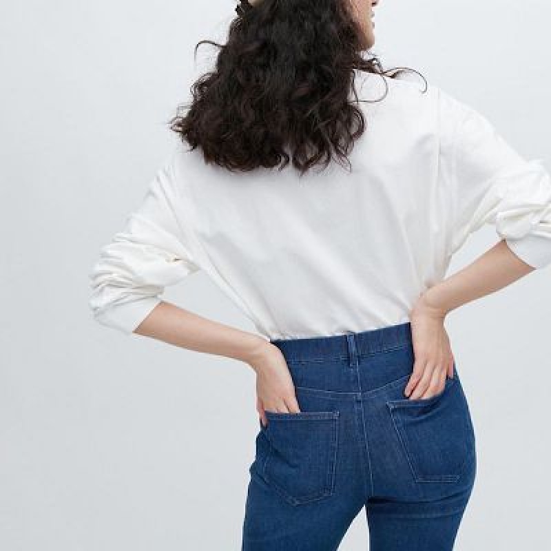 Pantalon Uniqlo Ultra Stretch Denim Femme Bleu Marine | 9889650