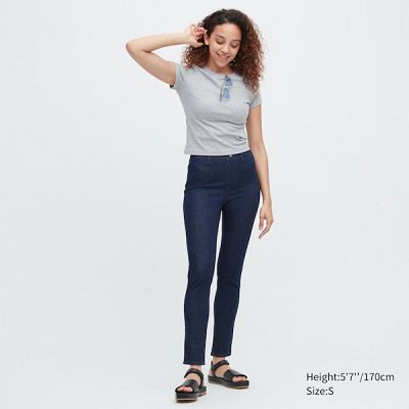 Pantalon Uniqlo Ultra Stretch Denim Femme Bleu Marine | 9889650