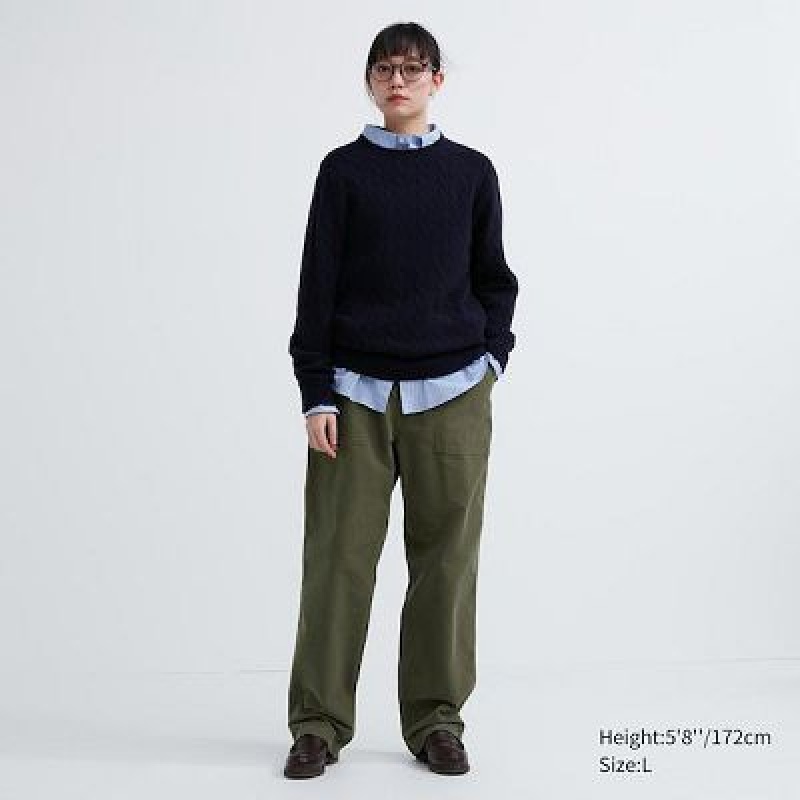 Pantalon Uniqlo Utility Work Femme Vert Olive | 4660516