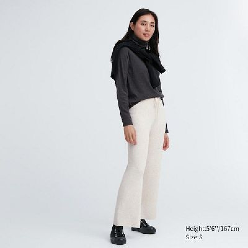 Pantalon Uniqlo Washable Knit Ribbed Femme Blanche | 2528596