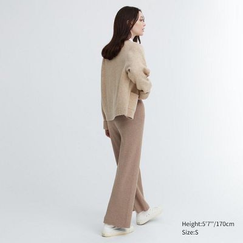 Pantalon Uniqlo Washable Knit Ribbed Femme Kaki | 4395761