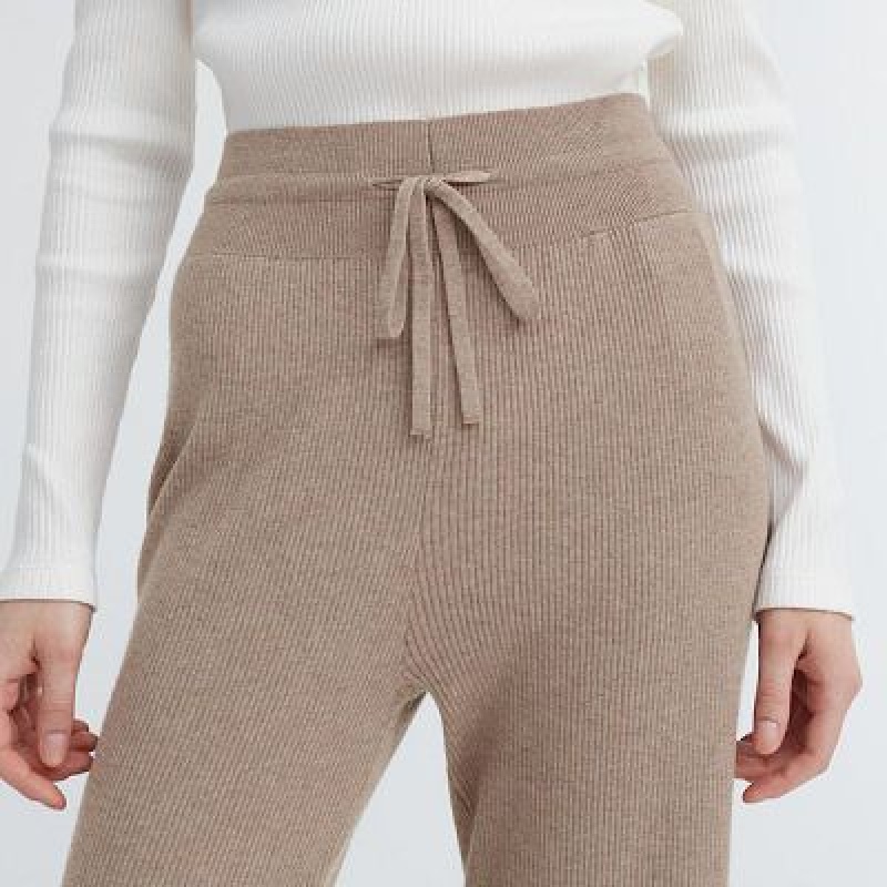Pantalon Uniqlo Washable Knit Ribbed Femme Kaki | 4395761