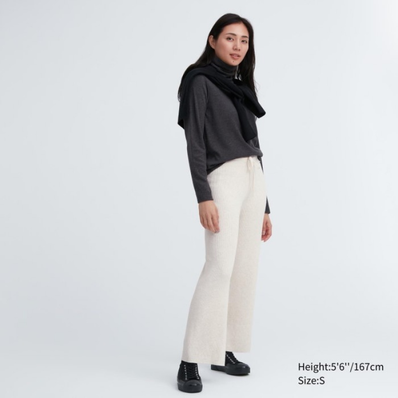 Pantalon Uniqlo Washable Knit Ribbed Lounge Femme Blanche | 5175160