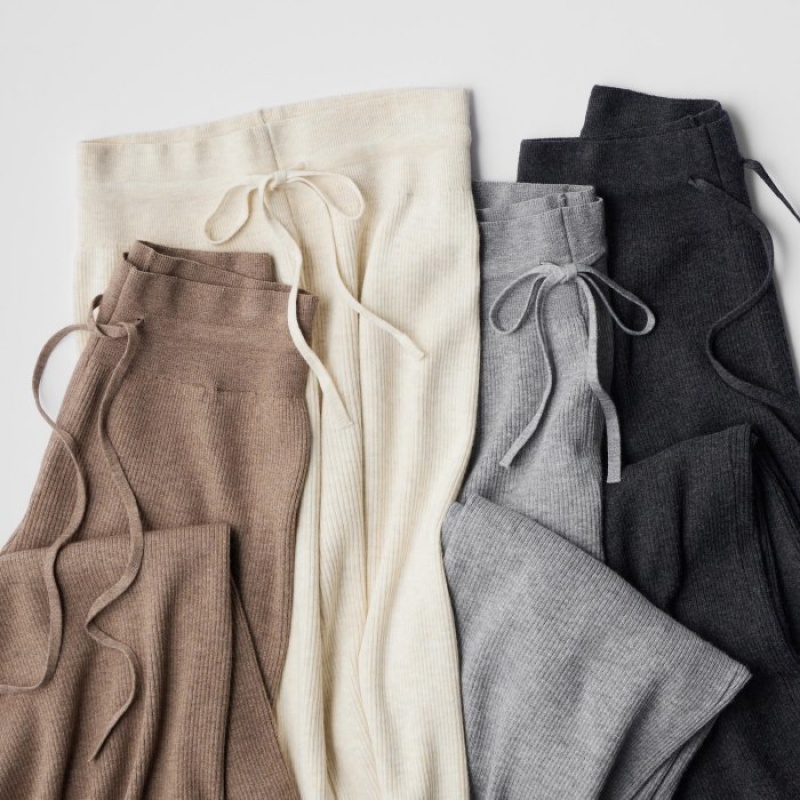 Pantalon Uniqlo Washable Knit Ribbed Lounge Femme Kaki | 2200675