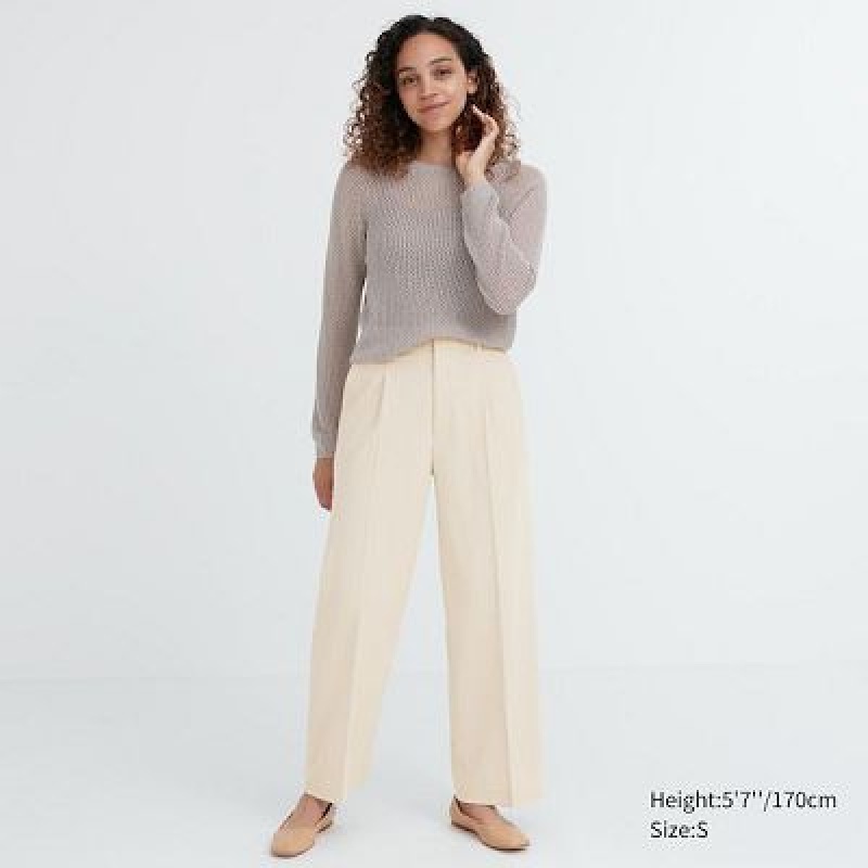 Pantalon Uniqlo Wide-Fit Pleated Femme Blanche | 3704672