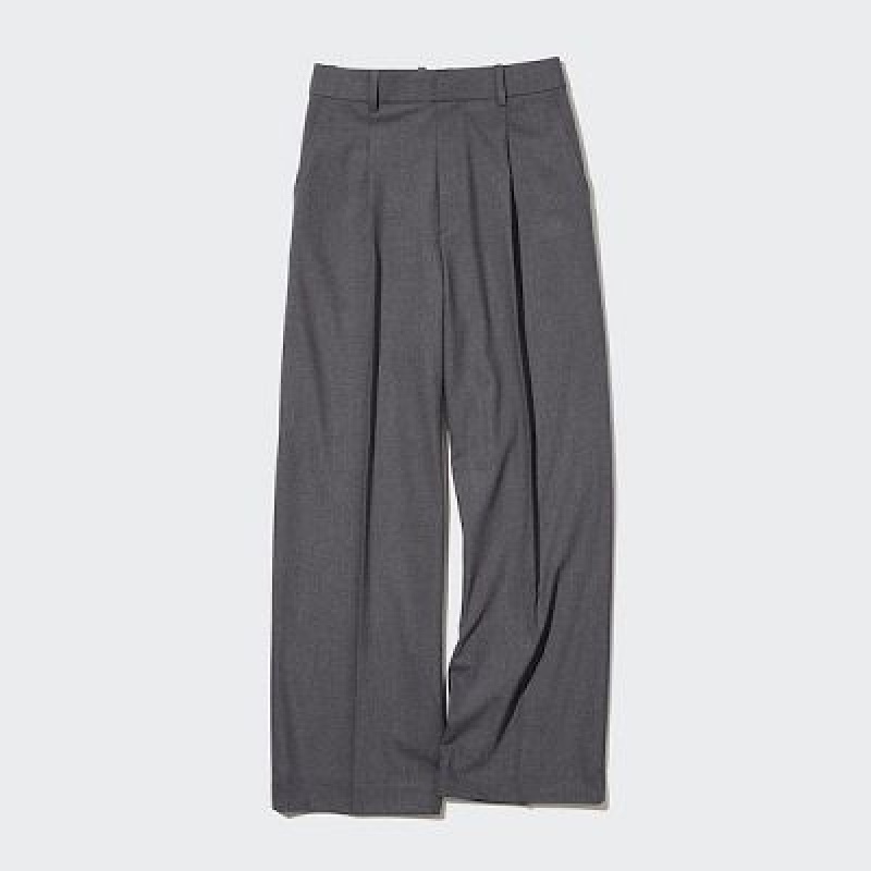 Pantalon Uniqlo Wide-Fit Pleated Femme Grise | 265602