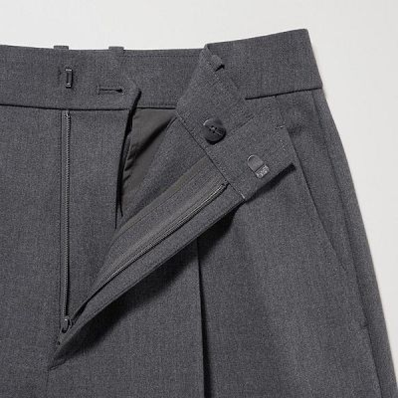 Pantalon Uniqlo Wide-Fit Pleated Femme Grise | 265602