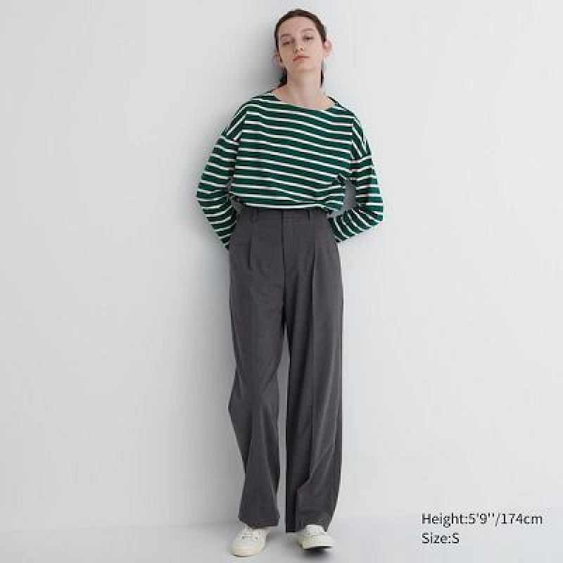 Pantalon Uniqlo Wide-Fit Pleated Femme Grise | 265602