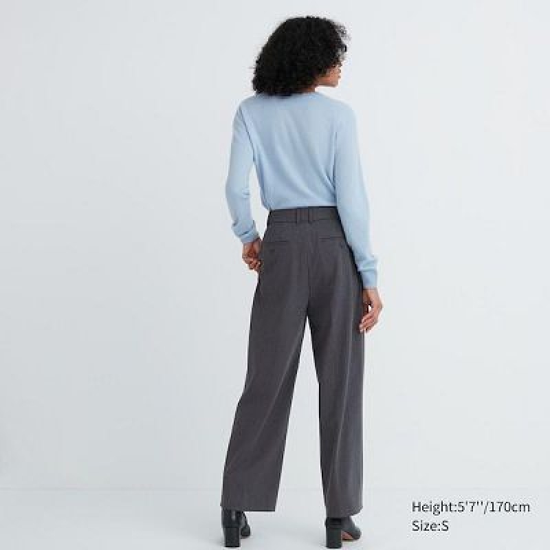 Pantalon Uniqlo Wide-Fit Pleated Femme Grise | 5543113