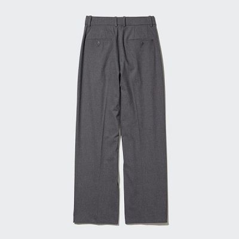 Pantalon Uniqlo Wide-Fit Pleated Femme Grise | 5543113