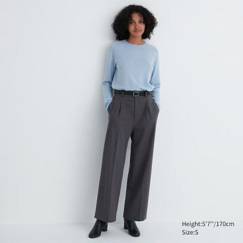 Pantalon Uniqlo Wide-Fit Pleated Femme Grise | 5543113