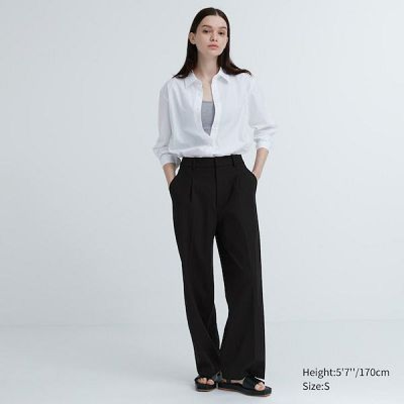 Pantalon Uniqlo Wide-Fit Pleated Femme Noir | 3533931