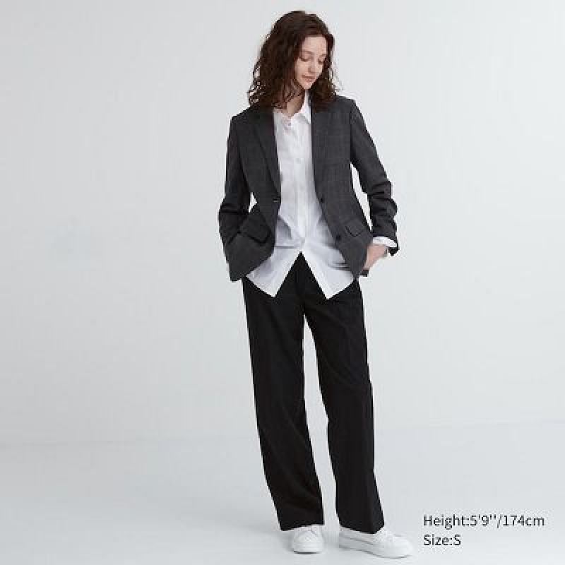 Pantalon Uniqlo Wide-Fit Pleated Femme Noir | 9858556