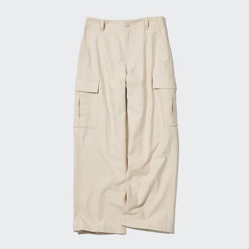 Pantalon Uniqlo Wide Straight Cargo Femme Blanche | 7173003