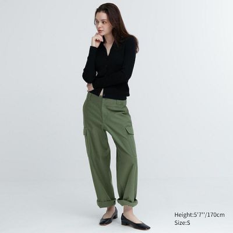 Pantalon Uniqlo Wide Straight Cargo Femme Vert | 9887543