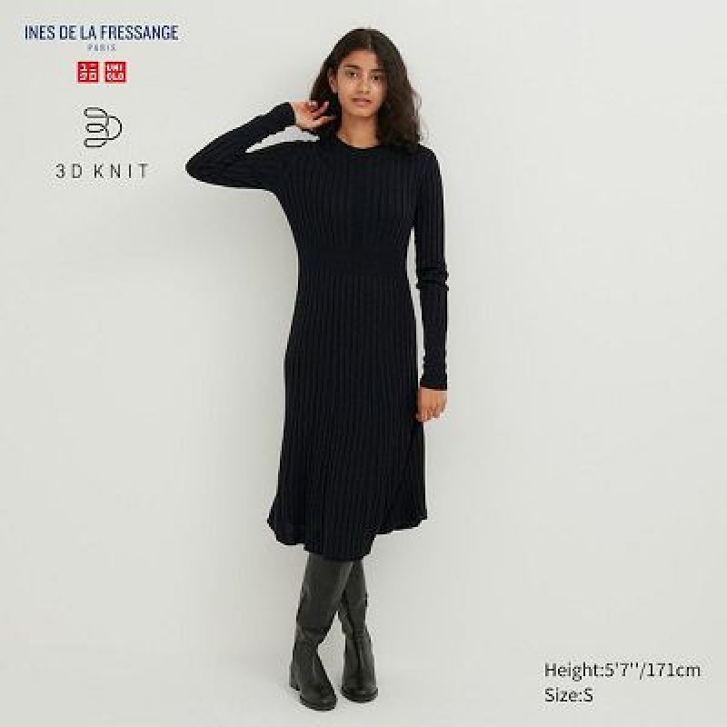 Peignoir Uniqlo 3D Knit Ribbed Crew Neck Long-Sleeve Femme Noir | 4555555