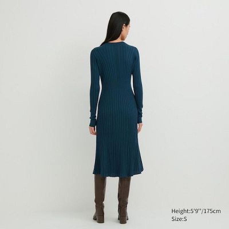 Peignoir Uniqlo 3D Knit Ribbed Crew Neck Long-Sleeve Femme Vert | 2854207