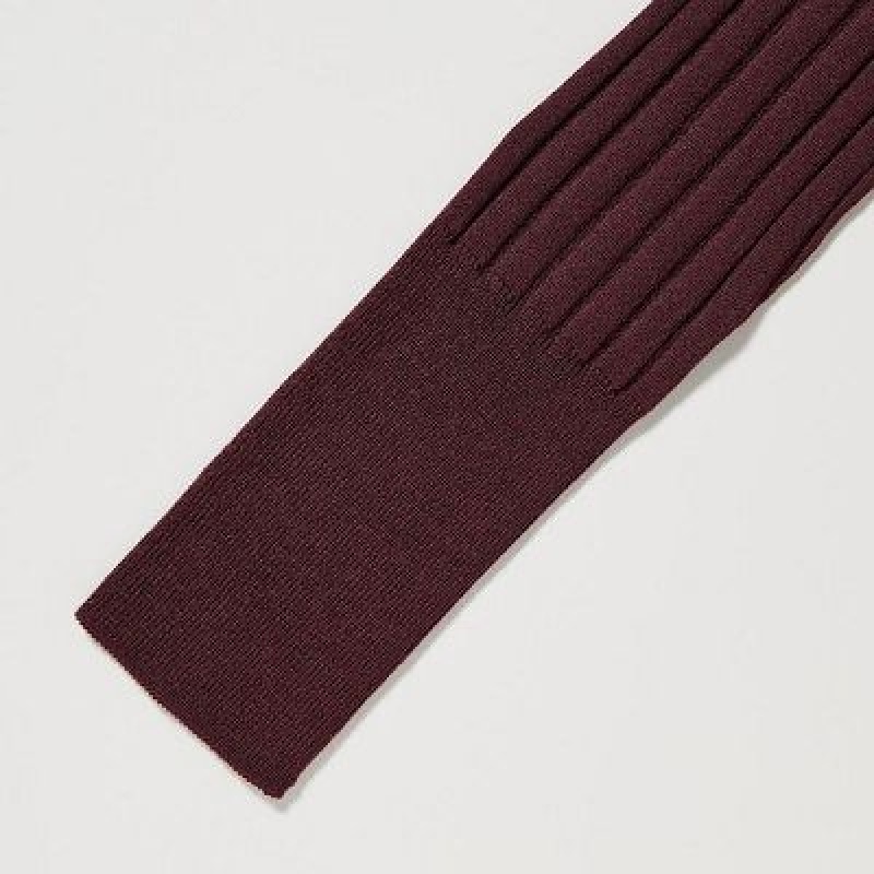 Peignoir Uniqlo 3D Knit Ribbed Crew Neck Long-Sleeve Femme Bordeaux | 4164588