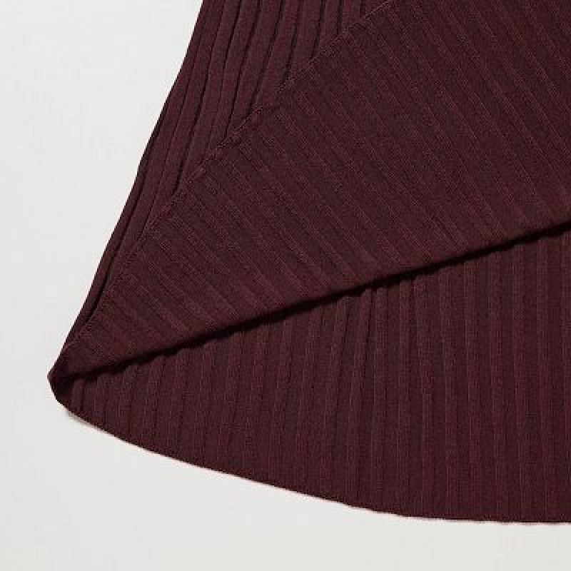 Peignoir Uniqlo 3D Knit Ribbed Crew Neck Long-Sleeve Femme Bordeaux | 4164588