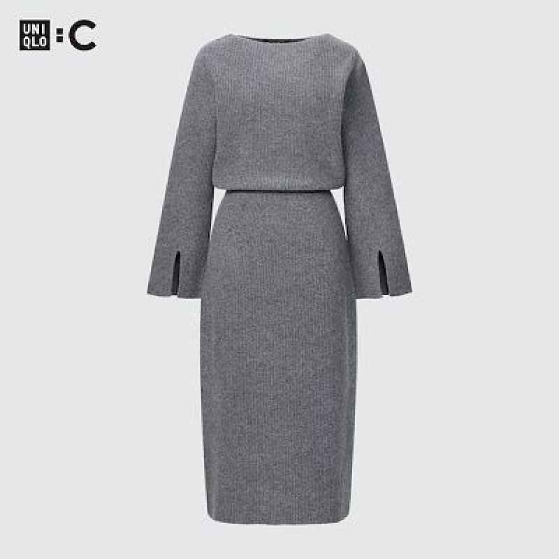 Peignoir Uniqlo Boat Neck Long-Sleeve Knit Femme Grise | 3825821