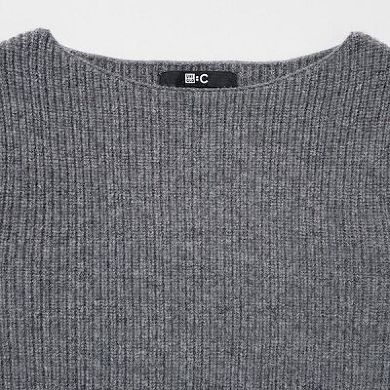 Peignoir Uniqlo Boat Neck Long-Sleeve Knit Femme Grise | 3825821